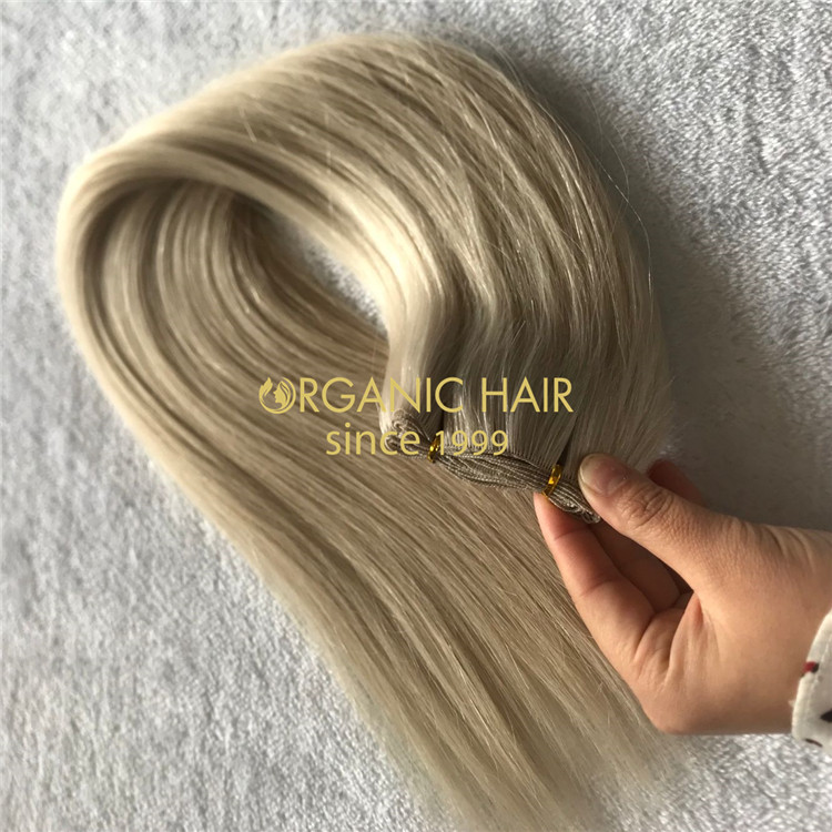 Human full cuticle hair hand tied wefts blonde color X202